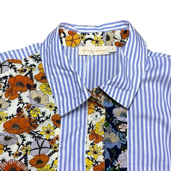 Tory Burch Blossom Ditsy Patchwork Striped Button Shirt - 12 - Picture 3 of 4